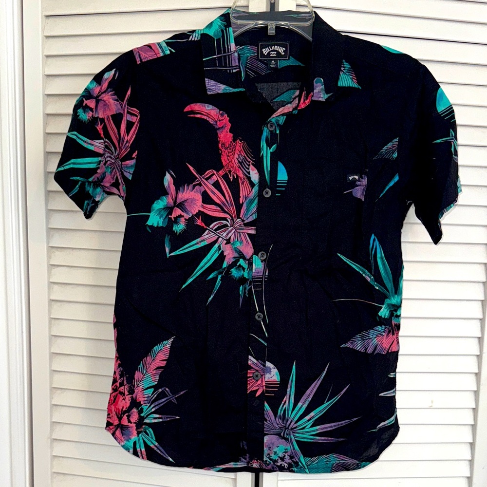 Billabong Kids Tropical Print Shirt - Black and Pink - M
